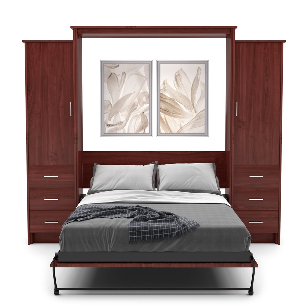 Full Size Murphy Bed - Left & Right Cabinet, Slab Style, Brushed Nickel Pulls - Murphy Door