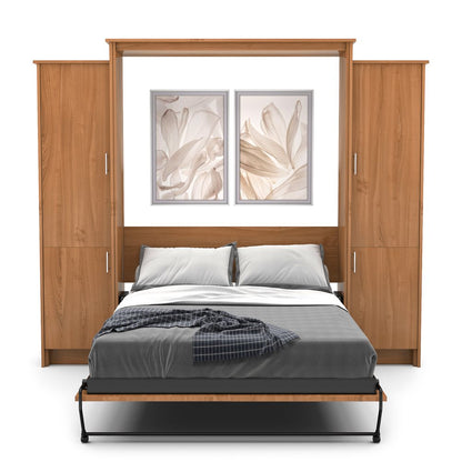 Twin Size Murphy Bed - Left & Right Cabinet, Slab Style, Brushed Nickel Pulls - Murphy Door