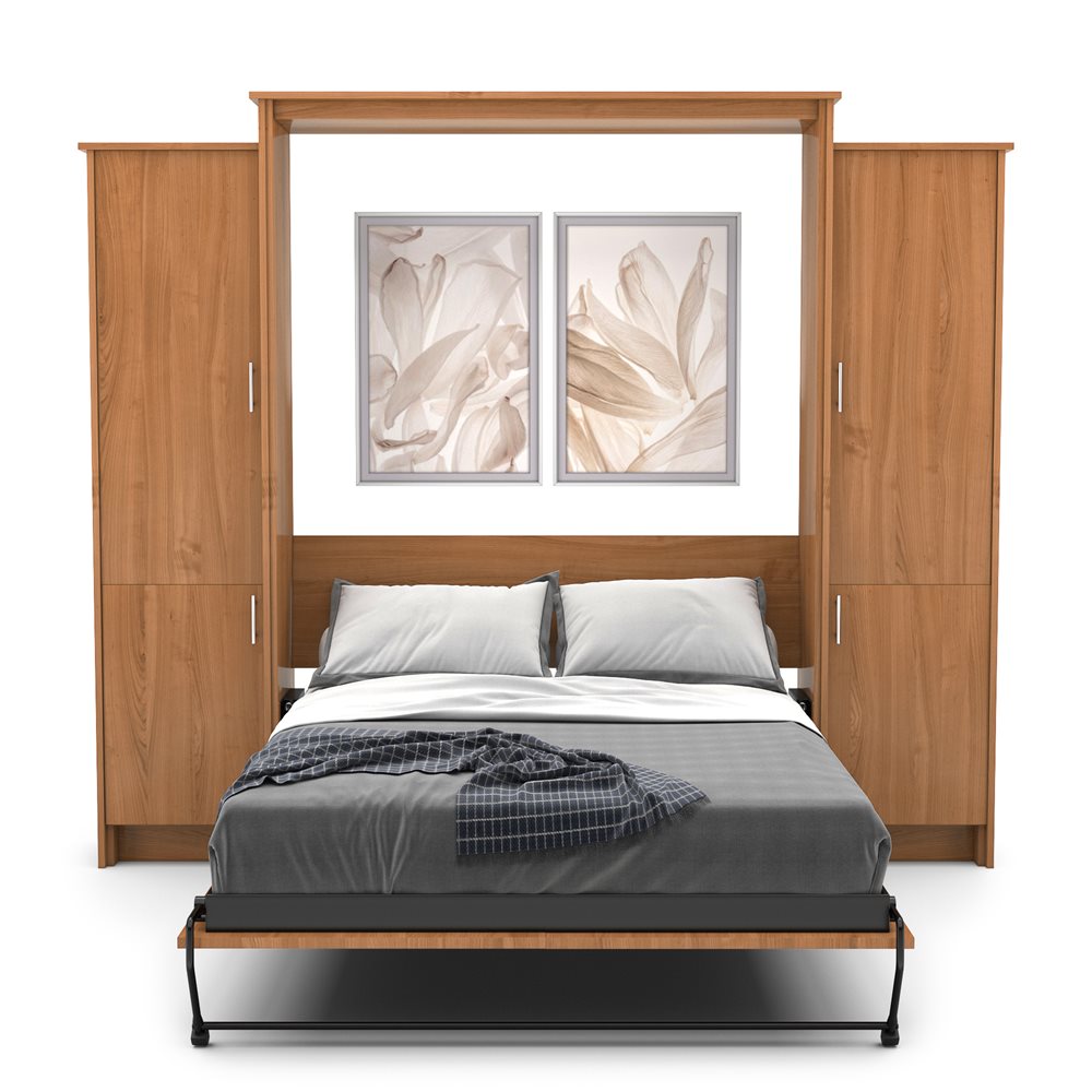 Full Size Murphy Bed - Left & Right Cabinet, Slab Style, Brushed Nickel Pulls - Murphy Door