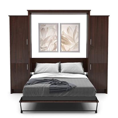 Twin Size Murphy Bed - Left & Right Cabinet, Slab Style, Brushed Nickel Pulls - Murphy Door