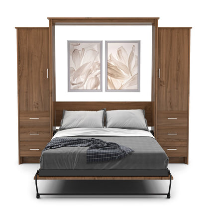 Twin Size Murphy Bed - Left & Right Cabinet, Slab Style, Brushed Nickel Pulls - Murphy Door