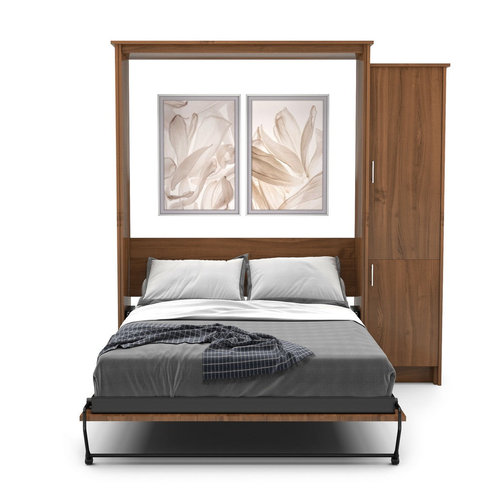 Twin Size Murphy Bed - Right Cabinet, Slab Style, Brushed Nickel Pulls - Murphy Door