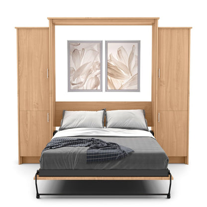 Twin Size Murphy Bed - Left & Right Cabinet, Slab Style, Brushed Nickel Pulls - Murphy Door