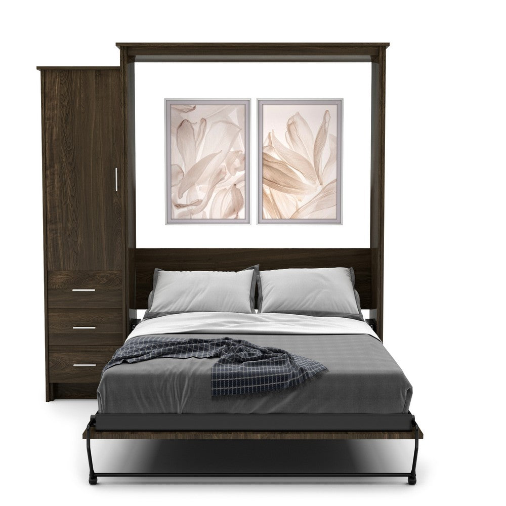 Queen Size Murphy Bed - Left Cabinet, Slab Style, Brushed Nickel Pulls - Murphy Door, Inc.