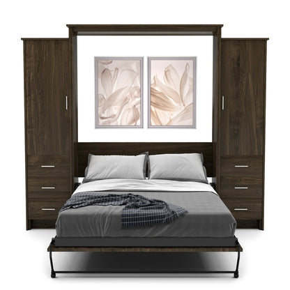 Twin Size Murphy Bed - Left & Right Cabinet, Slab Style, Brushed Nickel Pulls - Murphy Door