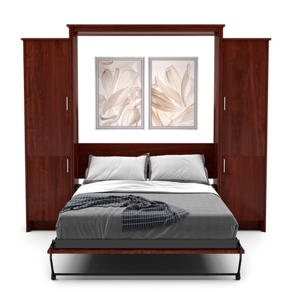 Twin Size Murphy Bed - Left & Right Cabinet, Slab Style, Brushed Nickel Pulls - Murphy Door