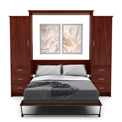 Twin Size Murphy Bed - Left & Right Cabinet, Slab Style, Brushed Nickel Pulls - Murphy Door