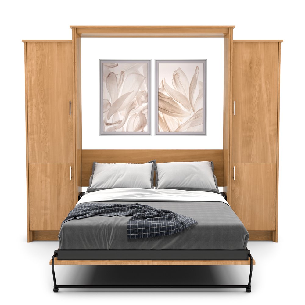 Twin Size Murphy Bed - Left & Right Cabinet, Slab Style, Brushed Nickel Pulls - Murphy Door