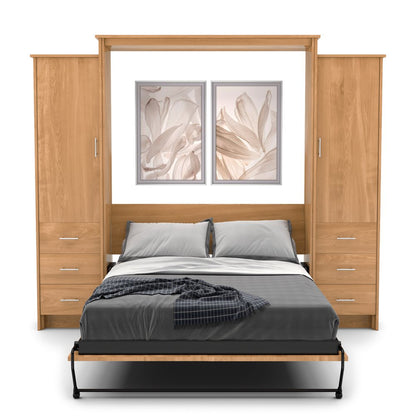 Full Size Murphy Bed - Left & Right Cabinet, Slab Style, Brushed Nickel Pulls - Murphy Door