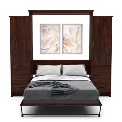 Full Size Murphy Bed - Left & Right Cabinet, Slab Style, Brushed Nickel Pulls - Murphy Door