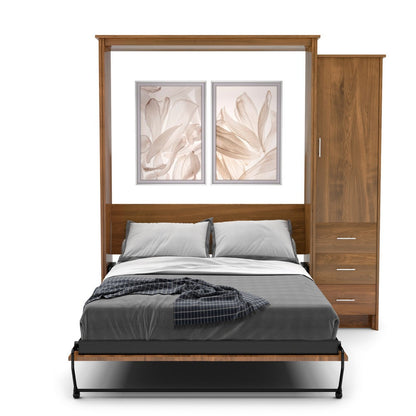 Queen Size Murphy Bed - Right Cabinet, Slab Style, Brushed Nickel Pulls