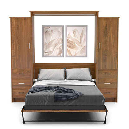 Full Size Murphy Bed - Left & Right Cabinet, Slab Style, Brushed Nickel Pulls - Murphy Door