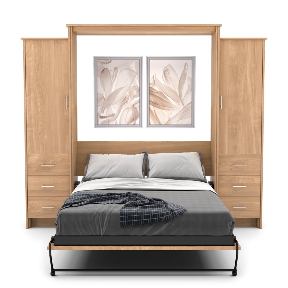 Twin Size Murphy Bed - Left & Right Cabinet, Slab Style, Brushed Nickel Pulls - Murphy Door