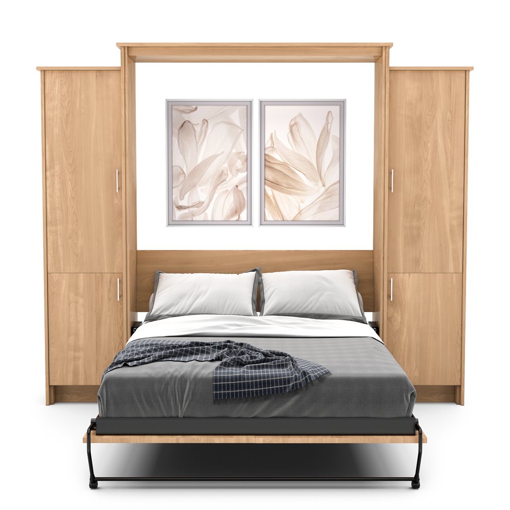 Full Size Murphy Bed - Left & Right Cabinet, Slab Style, Brushed Nickel Pulls - Murphy Door
