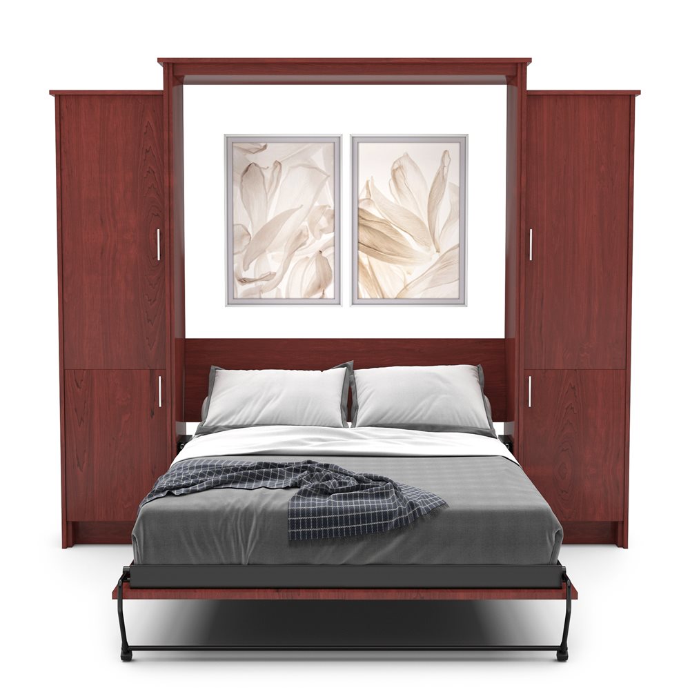 Twin Size Murphy Bed - Left & Right Cabinet, Slab Style, Brushed Nickel Pulls - Murphy Door