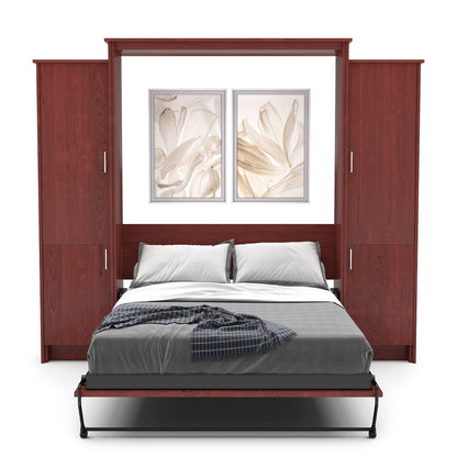 Twin Size Murphy Bed - Left & Right Cabinet, Slab Style, Brushed Nickel Pulls - Murphy Door