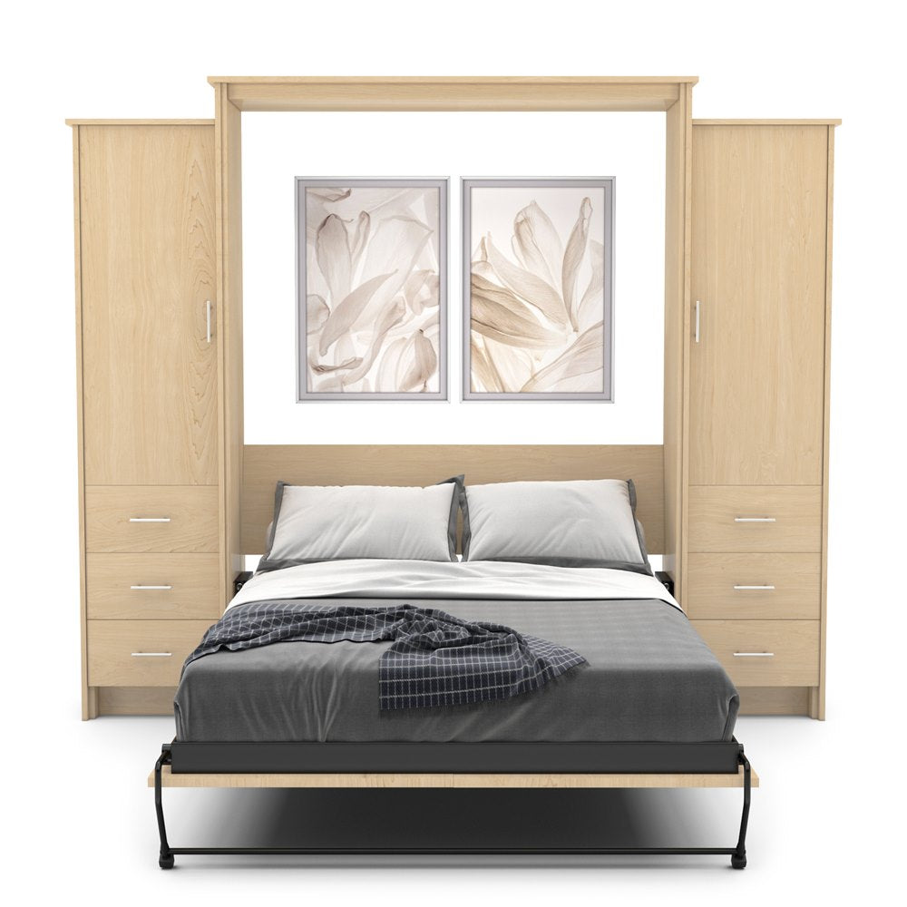 Full Size Murphy Bed - Left & Right Cabinet, Slab Style, Brushed Nickel Pulls - Murphy Door