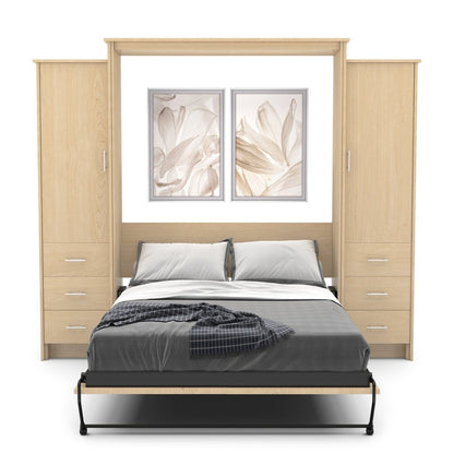 Twin Size Murphy Bed - Left & Right Cabinet, Slab Style, Brushed Nickel Pulls - Murphy Door