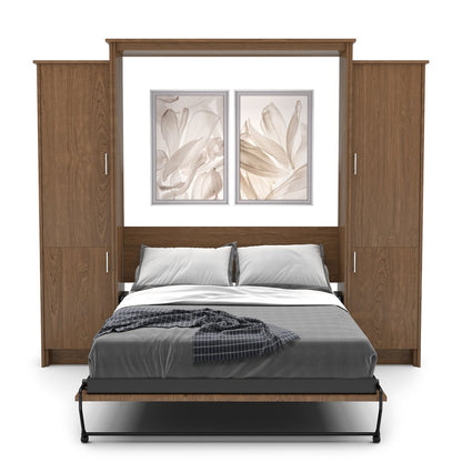 Twin Size Murphy Bed - Left & Right Cabinet, Slab Style, Brushed Nickel Pulls - Murphy Door