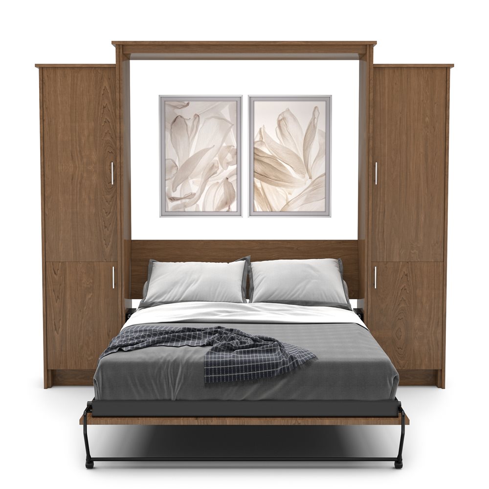 Full Size Murphy Bed - Left & Right Cabinet, Slab Style, Brushed Nickel Pulls - Murphy Door