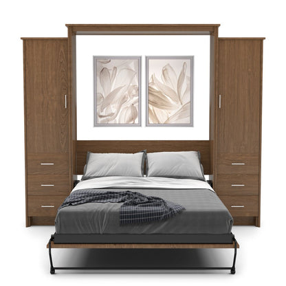 Twin Size Murphy Bed - Left & Right Cabinet, Slab Style, Brushed Nickel Pulls - Murphy Door