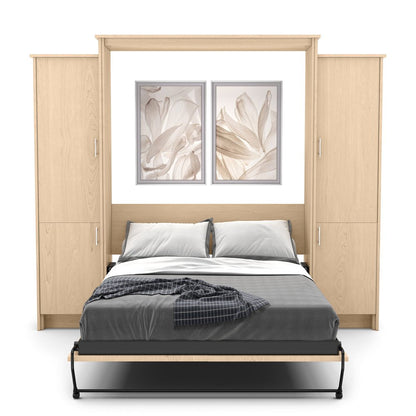 Twin Size Murphy Bed - Left & Right Cabinet, Slab Style, Brushed Nickel Pulls - Murphy Door