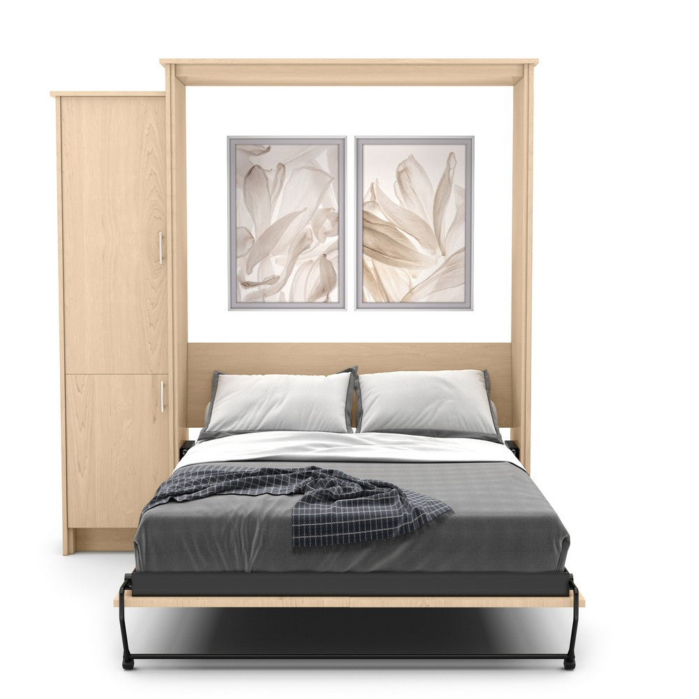 Queen Size Murphy Bed - Left Cabinet, Slab Style, Brushed Nickel Pulls - Murphy Door, Inc.