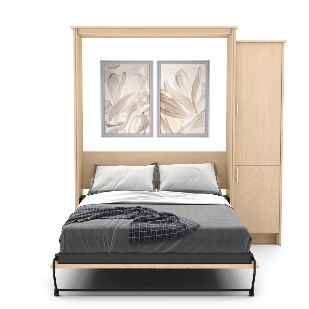 Twin Size Murphy Bed - Right Cabinet, Slab Style, Brushed Nickel Pulls - Murphy Door