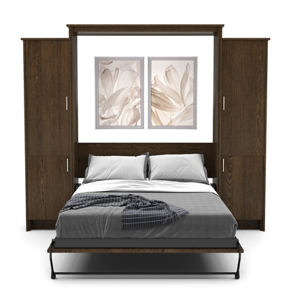 Twin Size Murphy Bed - Left & Right Cabinet, Slab Style, Brushed Nickel Pulls - Murphy Door