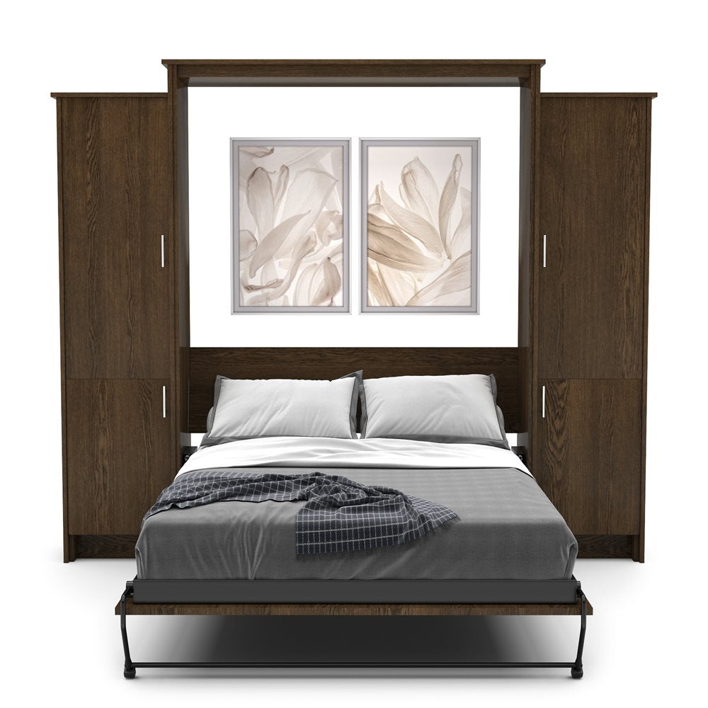 Full Size Murphy Bed - Left & Right Cabinet, Slab Style, Brushed Nickel Pulls - Murphy Door