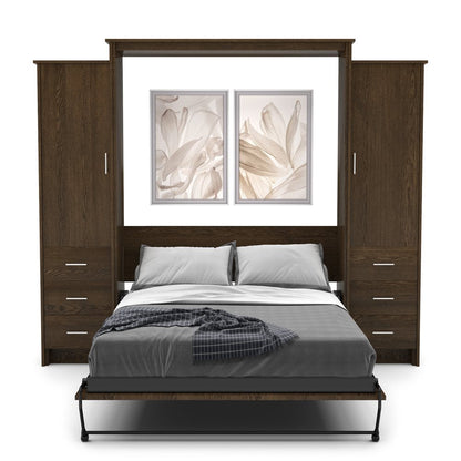 Twin Size Murphy Bed - Left & Right Cabinet, Slab Style, Brushed Nickel Pulls - Murphy Door