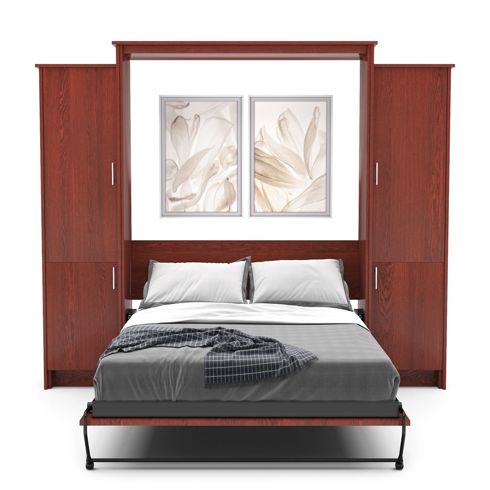 Twin Size Murphy Bed - Left & Right Cabinet, Slab Style, Brushed Nickel Pulls - Murphy Door