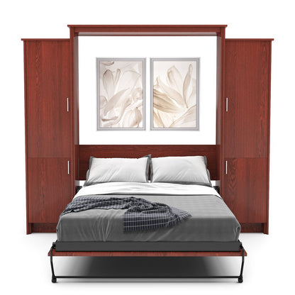 Twin Size Murphy Bed - Left & Right Cabinet, Slab Style, Brushed Nickel Pulls - Murphy Door