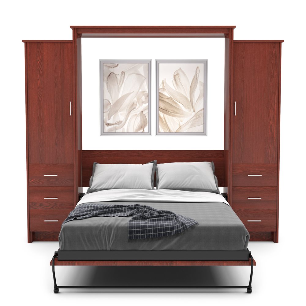 Twin Size Murphy Bed - Left & Right Cabinet, Slab Style, Brushed Nickel Pulls - Murphy Door