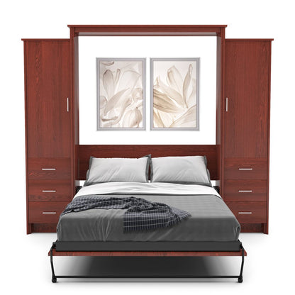 Twin Size Murphy Bed - Left & Right Cabinet, Slab Style, Brushed Nickel Pulls - Murphy Door
