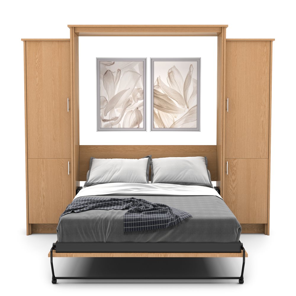 Twin Size Murphy Bed - Left & Right Cabinet, Slab Style, Brushed Nickel Pulls - Murphy Door