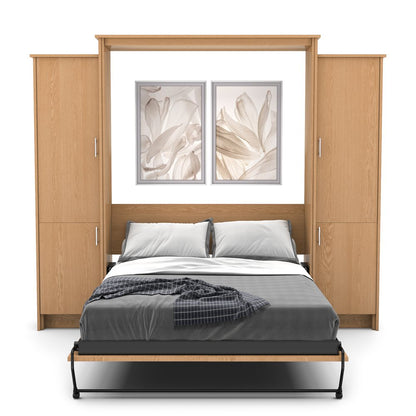 Twin Size Murphy Bed - Left & Right Cabinet, Slab Style, Brushed Nickel Pulls - Murphy Door