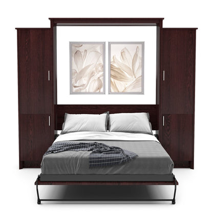 Twin Size Murphy Bed - Left & Right Cabinet, Slab Style, Brushed Nickel Pulls - Murphy Door