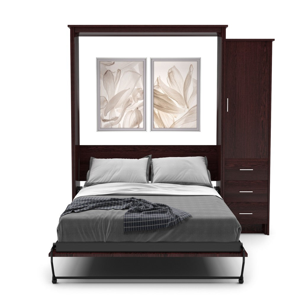 Full Size Murphy Bed - Right Cabinet, Slab Style, Brushed Nickel Pulls - Murphy Door