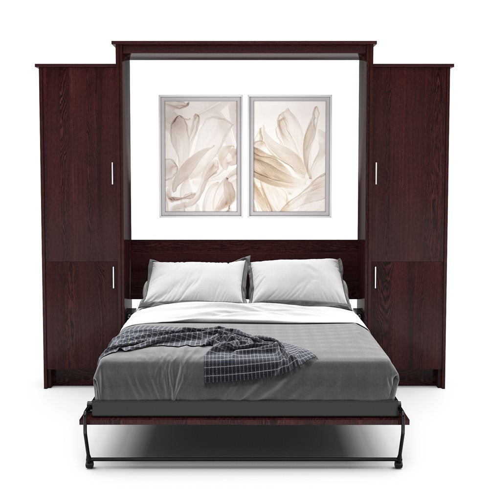 Full Size Murphy Bed - Left & Right Cabinet, Slab Style, Brushed Nickel Pulls - Murphy Door