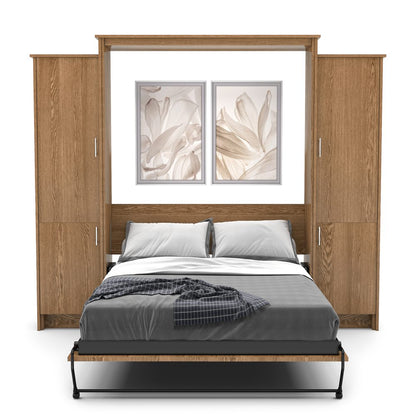 Twin Size Murphy Bed - Left & Right Cabinet, Slab Style, Brushed Nickel Pulls - Murphy Door