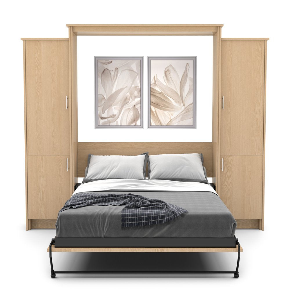 Twin Size Murphy Bed - Left & Right Cabinet, Slab Style, Brushed Nickel Pulls - Murphy Door