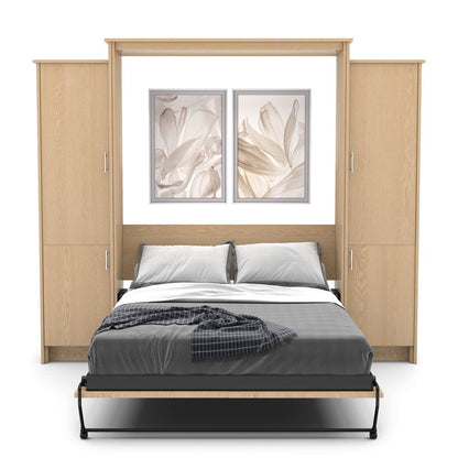 Full Size Murphy Bed - Left & Right Cabinet, Slab Style, Brushed Nickel Pulls - Murphy Door