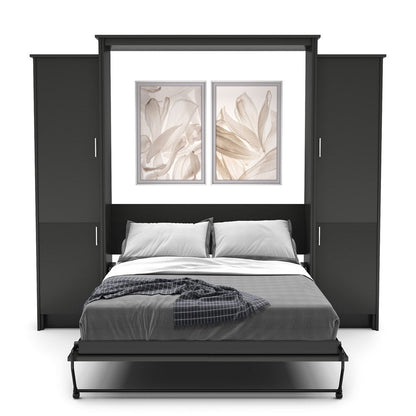 Twin Size Murphy Bed - Left & Right Cabinet, Slab Style, Brushed Nickel Pulls - Murphy Door