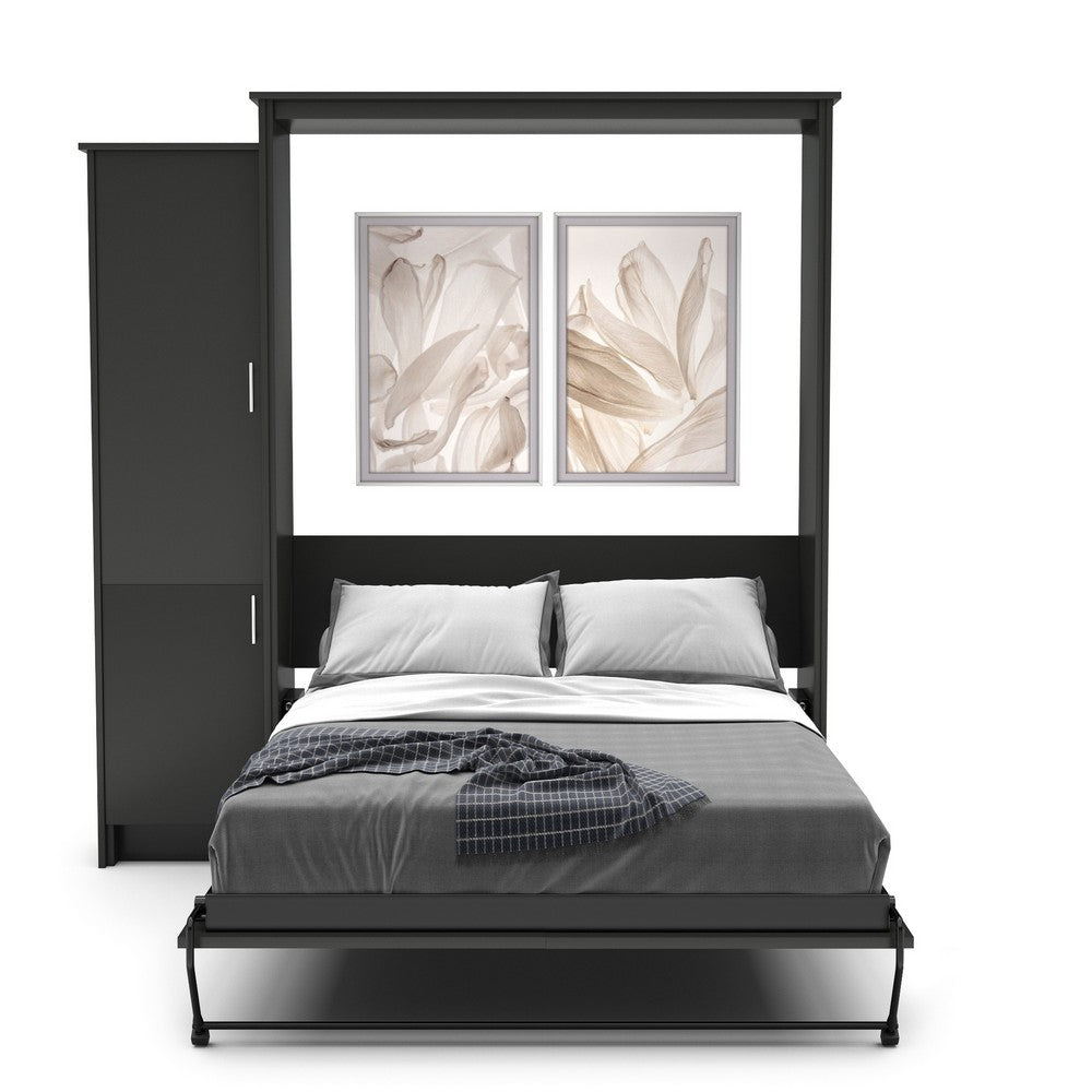 Queen Size Murphy Bed - Left Cabinet, Slab Style, Brushed Nickel Pulls - Murphy Door, Inc.