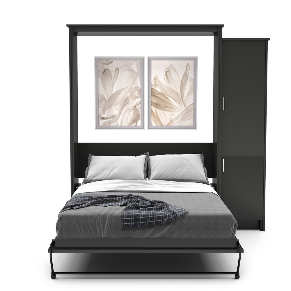 Twin Size Murphy Bed - Right Cabinet, Slab Style, Brushed Nickel Pulls - Murphy Door