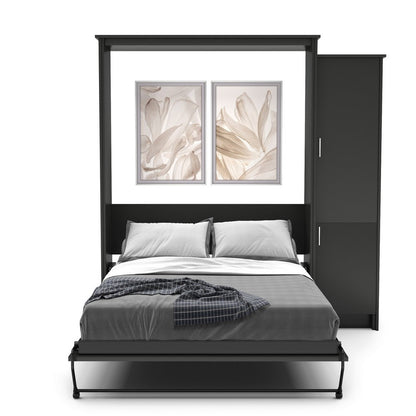 Twin Size Murphy Bed - Right Cabinet, Slab Style, Brushed Nickel Pulls - Murphy Door