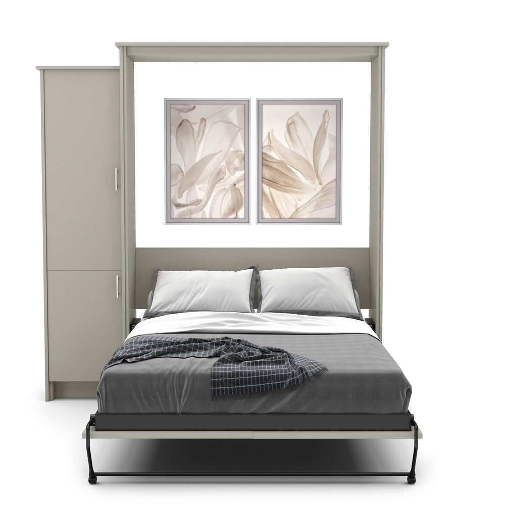 Full Size Murphy Bed - Left Cabinet, Slab Style, Brushed Nickel Pulls - Murphy Door, Inc.