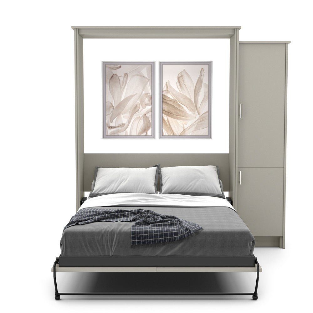 Twin Size Murphy Bed - Right Cabinet, Slab Style, Brushed Nickel Pulls - Murphy Door