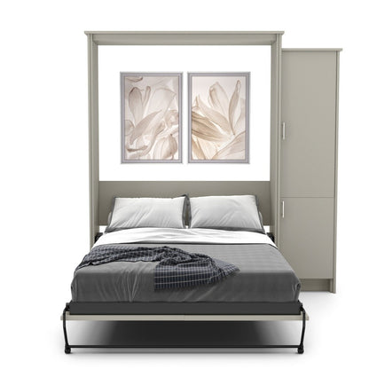 Twin Size Murphy Bed - Right Cabinet, Slab Style, Brushed Nickel Pulls - Murphy Door
